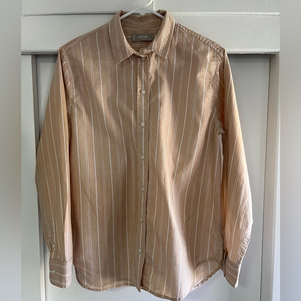 Everlane Tan Striped Button-Up Shirt